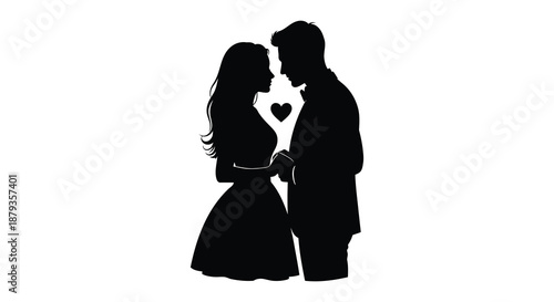 romantic couple facing each other with heart shape silhouette high quality professional detailed modern elegant