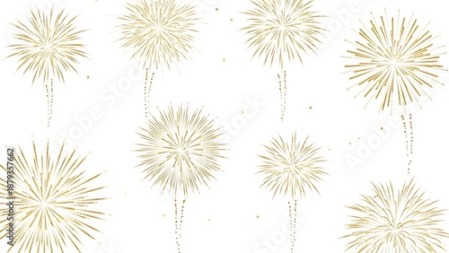 Golden fireworks exploding in the night sky, a dazzling display of light