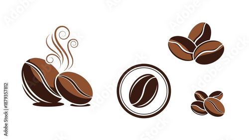 A collection of stylized coffee bean illustrations, showcasing various artistic interpretations of the popular beverage ingredient.