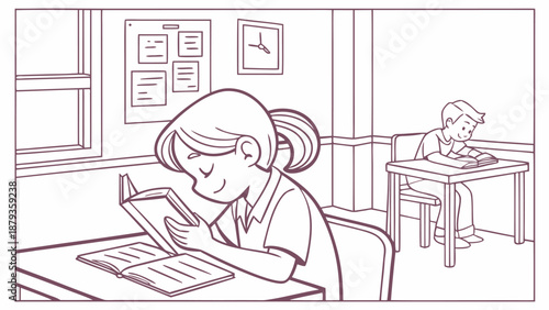 Students engaged in reading during quiet classroom time