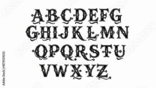 Decorative Vintage Alphabet Letters Typography Design.
