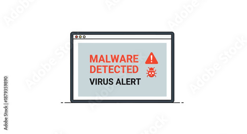 Computer Screen Displaying Malware Detected Virus Alert Message