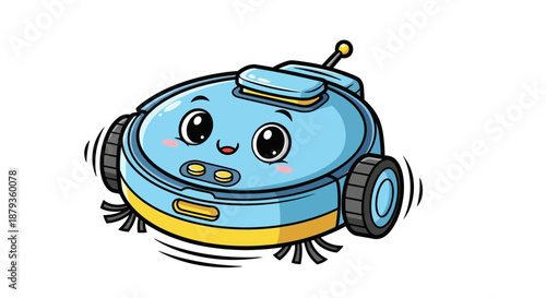 Cute Cartoon Robot Vacuum Cleaner with Smiling Face