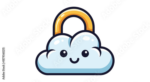 Cute Cloud Lock Illustration with Smiling Face