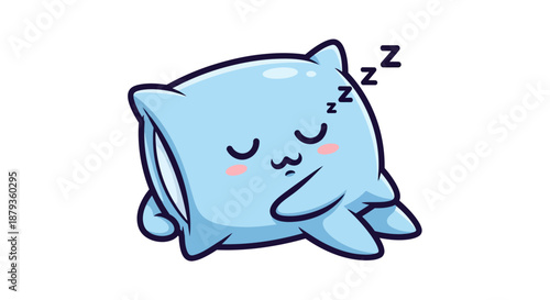 Cute light blue cartoon pillow character sleeping soundly with Zzz symbols.