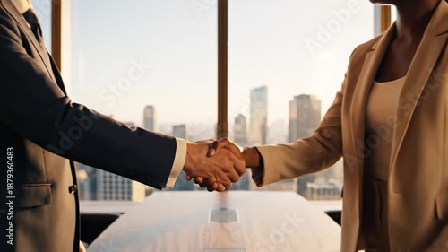 Business Professionals Shaking Hands in a Modern Office