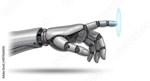 Detailed Robotic Hand Touching Futuristic Digital Interface