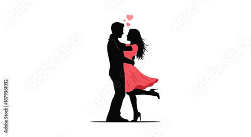 A romantic couple embracing tenderly against a heart shaped backdrop displaying affection and love a striking silhouette
