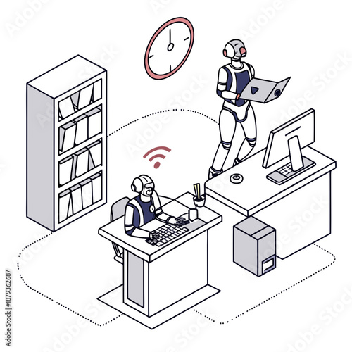 Modern office with robotic assistance