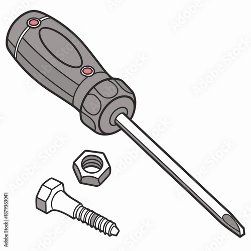 Screwdriver with bolt and nut