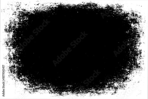 grunge texture frame with rough, distressed black edges surrounding a large blank white center. The border appears worn, splattered, and scratched, resembling ink smudges, paint erosion, and vintage.