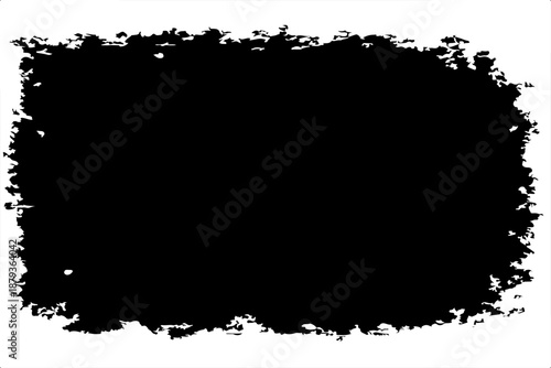 grunge texture frame with rough, distressed black edges surrounding a large blank white center. The border appears worn, splattered, and scratched, resembling ink smudges, paint erosion, and vintage.