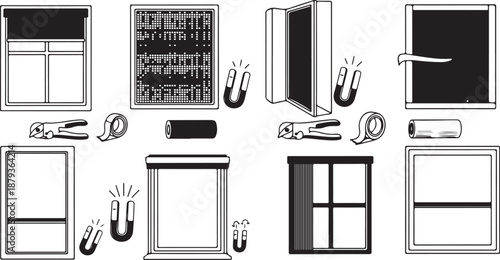 Various window styles and door designs with tools included