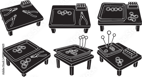 Surgical operating tables with medical instruments and equipment