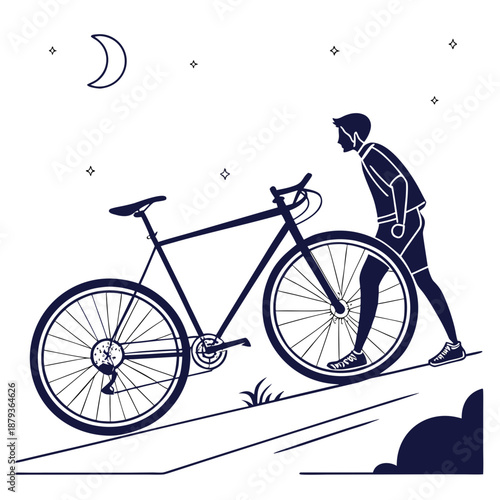 Nighttime cyclist silhouette
