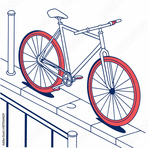 Red and blue bicycle on a balcony