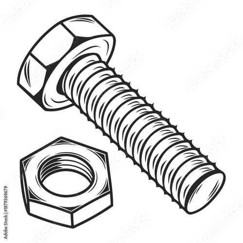 Illustration of a bolt and nut