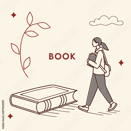 Girl walking with books
