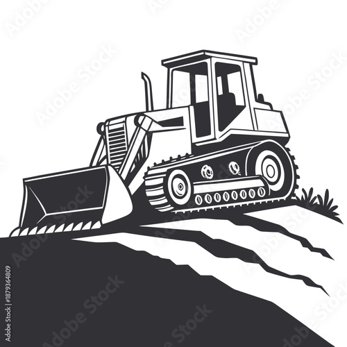 Construction bulldozer on a mound