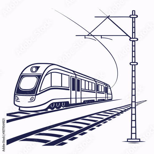 Modern train on railroad tracks