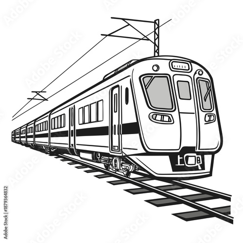 Modern train on railway tracks