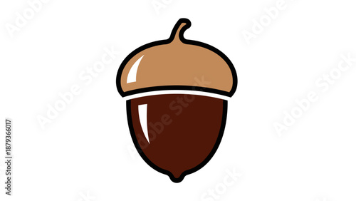 A simple, stylized illustration of an acorn with a brown cap and a dark brown body.