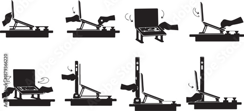 Adjustable ergonomic office chair in various positions shown