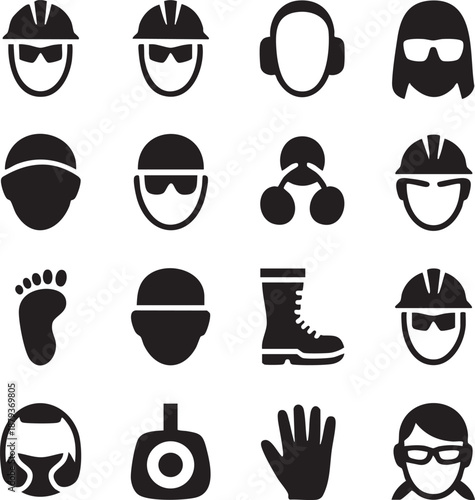 Collection of diverse black and white icons representing various professions and activities suitable for design and web use