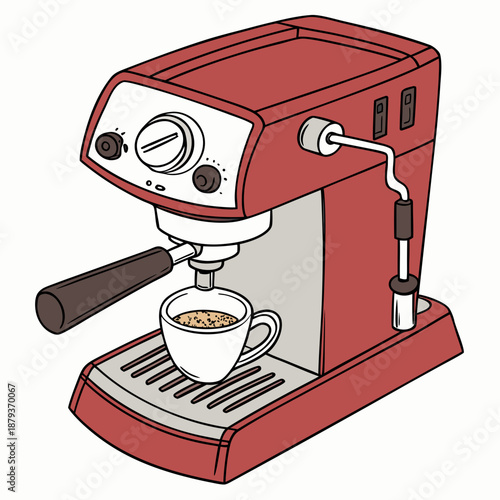 Red espresso machine with coffee