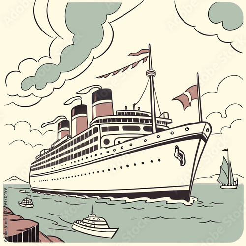 Vintage ocean liner illustration