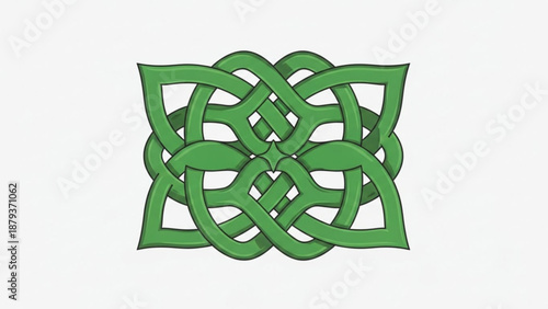 Green Celtic knot pattern intricate interwoven design element for traditional art and cultural projects isolated on white background