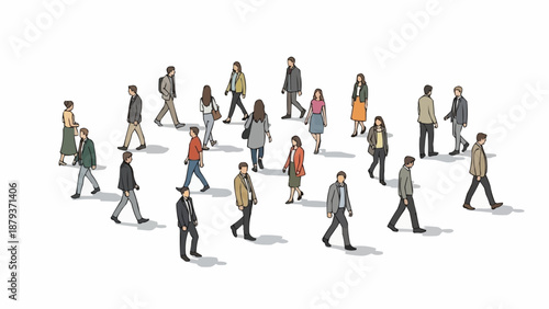 Diverse group of people walking in different directions.