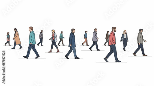 Diverse group of people walking in different directions illustration.