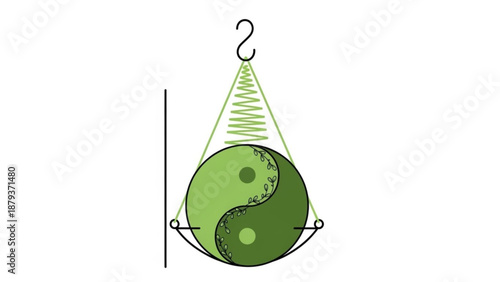 Yin Yang symbol in a hanging scale representing balance and harmony conceptual illustration for philosophy and spirituality isolated on white