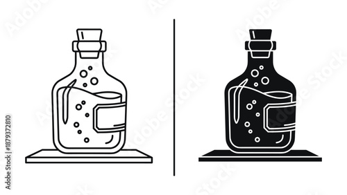 Potion bottle illustration in black and white