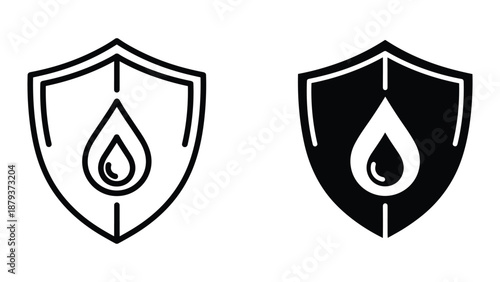 Protection shield logo design with water drop symbol