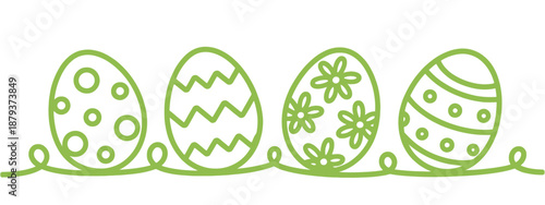 Green outline easter eggs with different patterns a white background