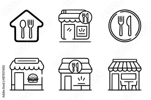 Set of simple black representing restaurants and food service establishments collection cafe