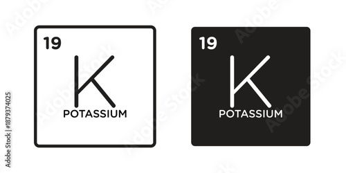 Potassium icons for web design set in black stroke and solid style. EPS10