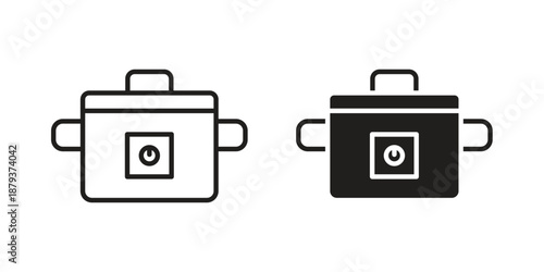 pressure cooker icons for web design set in black stroke and solid style. EPS10