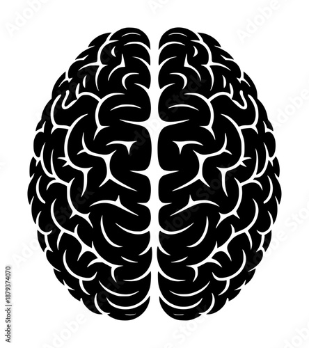 Stylized black and white of a human brain viewed from above mind thinking
