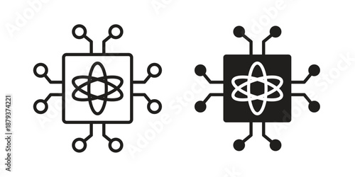 Quantum computing icons for web design set in black stroke and solid style. EPS10
