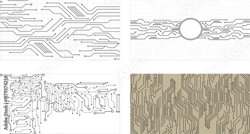 Four bundle of technology circuit board. Abstract web design banner. High tech futuristic technology background. 