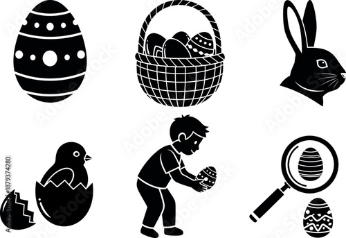 Happy easter sunday celebration with easter eggs bunny and basket