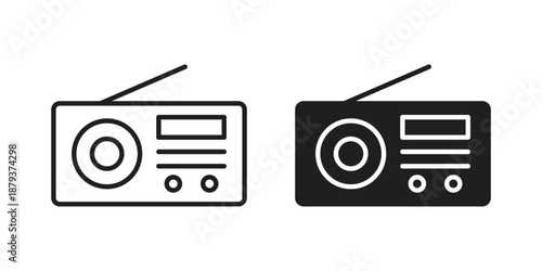 Radio icons for web design set in black stroke and solid style. EPS10