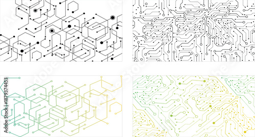 Abstract web design banner. Modern graphic template for websites. Collection of 4 technology circuit board. 