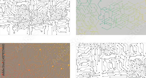 Abstract web design banner. Modern graphic template for websites. Collection of 4 technology circuit board. 