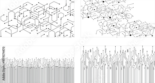 Abstract web design banner. Modern graphic template for websites. Collection of 4 technology circuit board. 
