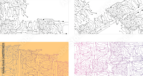 High-tech horizontal banner template. Modern banner design with technology element. Data protection, internet communication, science, big data, cover design set. 