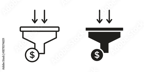 Sales funnel icons for web design set in black stroke and solid style. EPS10
